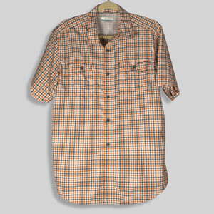 Columbia Shirt Omni-Wick Plaid Vented Flap Pocket Short Sleeve Orange Gray M M